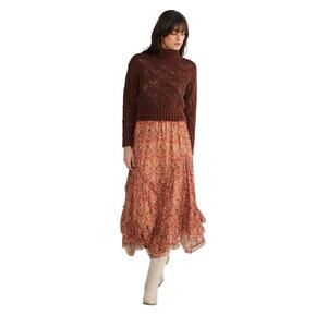 Talisman SABRINA High-Low Tiered Ruffled Hem Brown Skirt